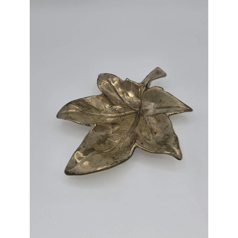 Vintage Brass Ivy Leaf Trinket Dish Catchall Gold Tone Decorative Bowl 6